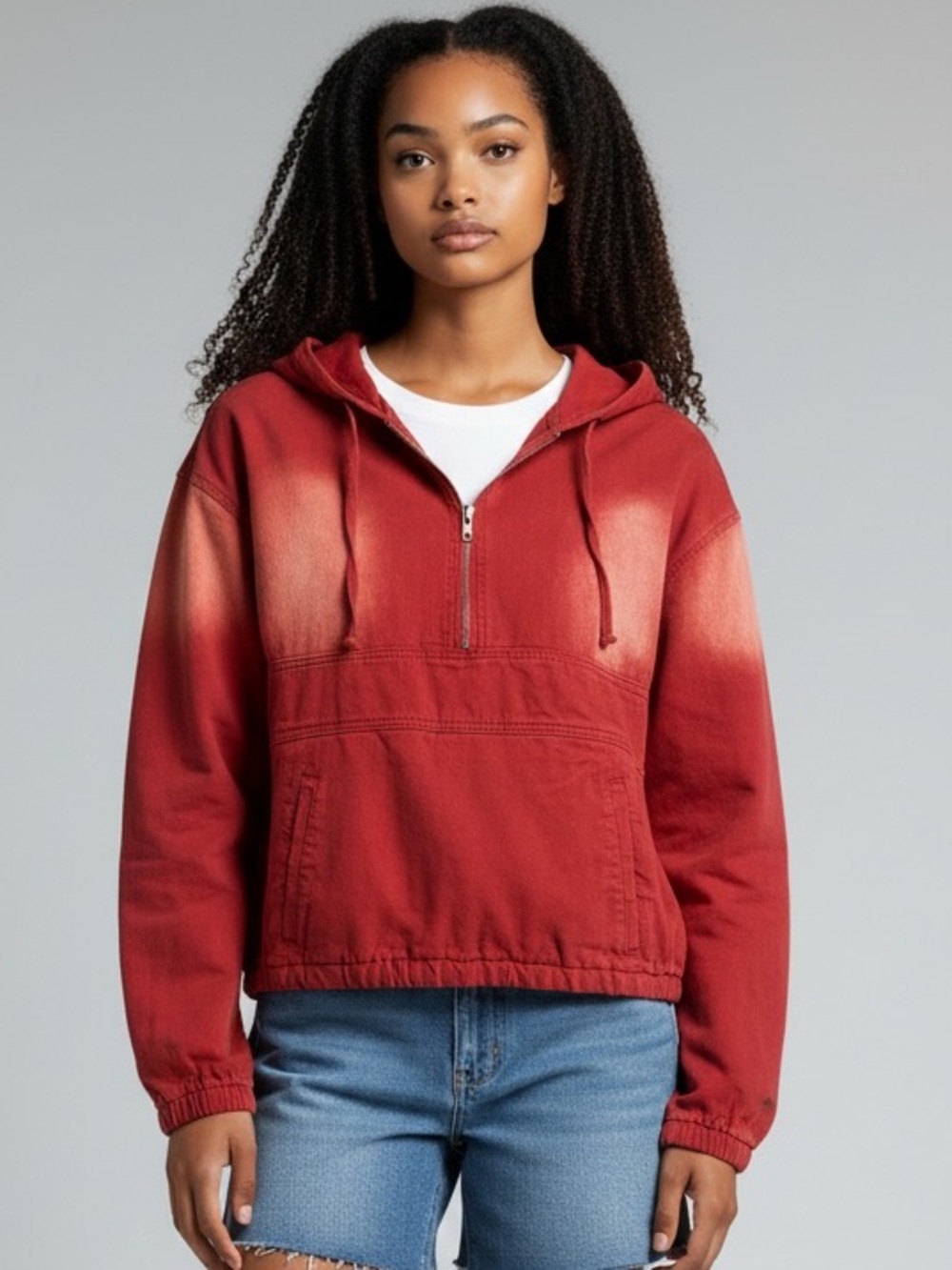 NWOT Red Half-Zip Hooded Pullover(run small)